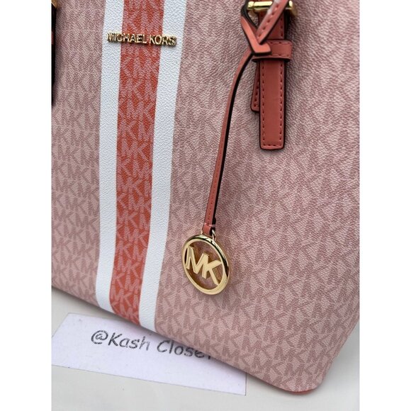 Michael Kors carryall tote bag medium jet set travel purse MK logo sherbert mult - Picture 11 of 12